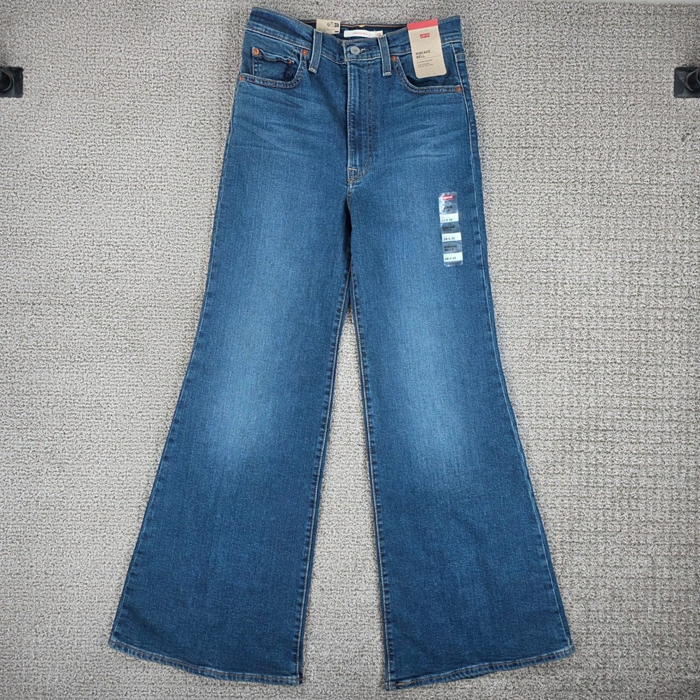 Levis Ribcage Bell Jeans Womens 28x32 Super High Rise Flare Blue Denim NWT